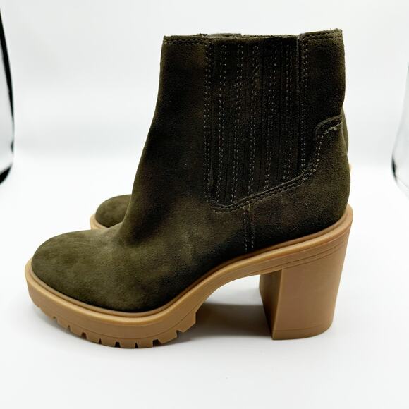 Dolce Vita Caster H2O Waterproof Boots Olive Green Suede Lug Sole Size 8.5 - Picture 3 of 9